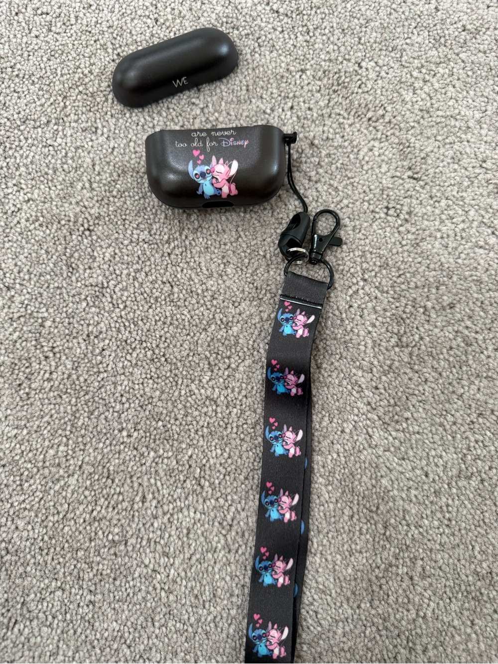 Stitch & Angel AirPods Case with Matching Lanyard - Black